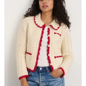 Alex Mill Molly Hand-Crochet Cardigan sz S color natural / red * limited edition
